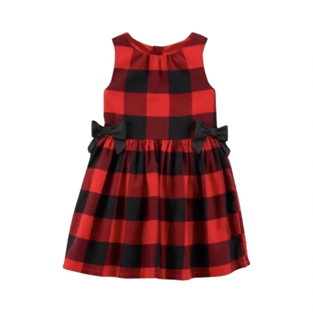 CARTER’S Buffalo Plaid Sleeveless Dress with Bows